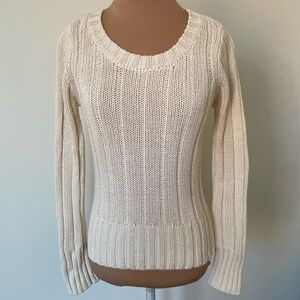 Philippe Adec Vintage Ivory Ribbed Knit Cotton Crewneck Pullover Sweater Size S
